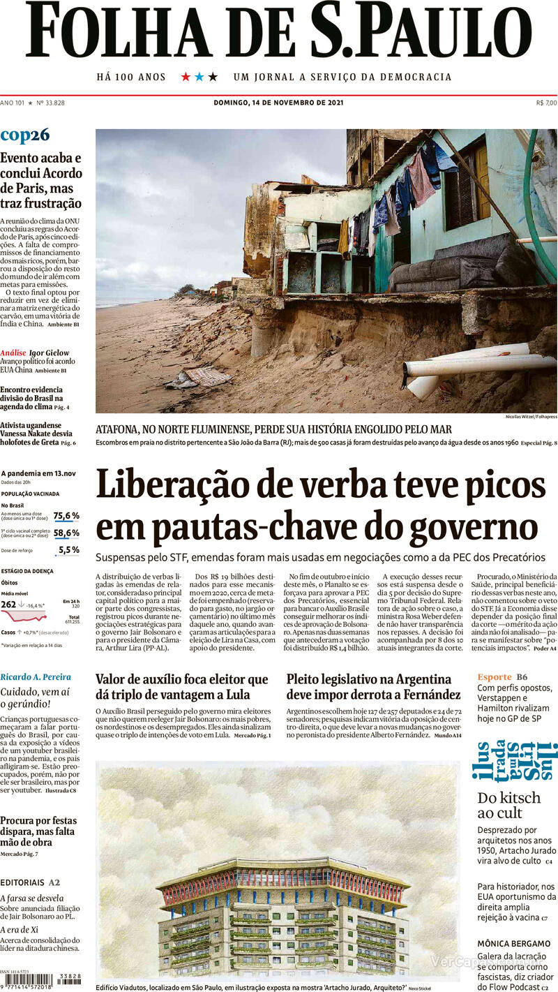 Capa do jornal Folha de S.Paulo 14/11/2021