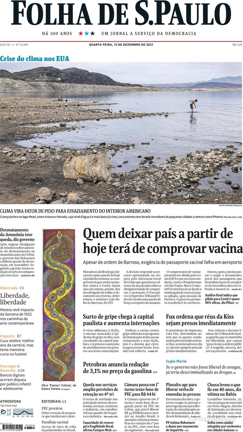 Capa do jornal Folha de S.Paulo 15/12/2021