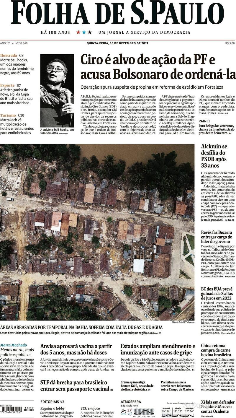 Capa do jornal Folha de S.Paulo 16/12/2021