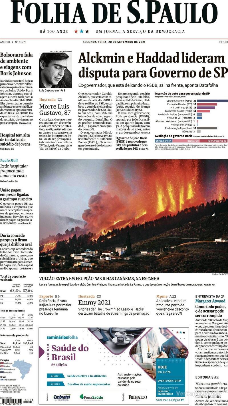 Capa do jornal Folha de S.Paulo 20/09/2021