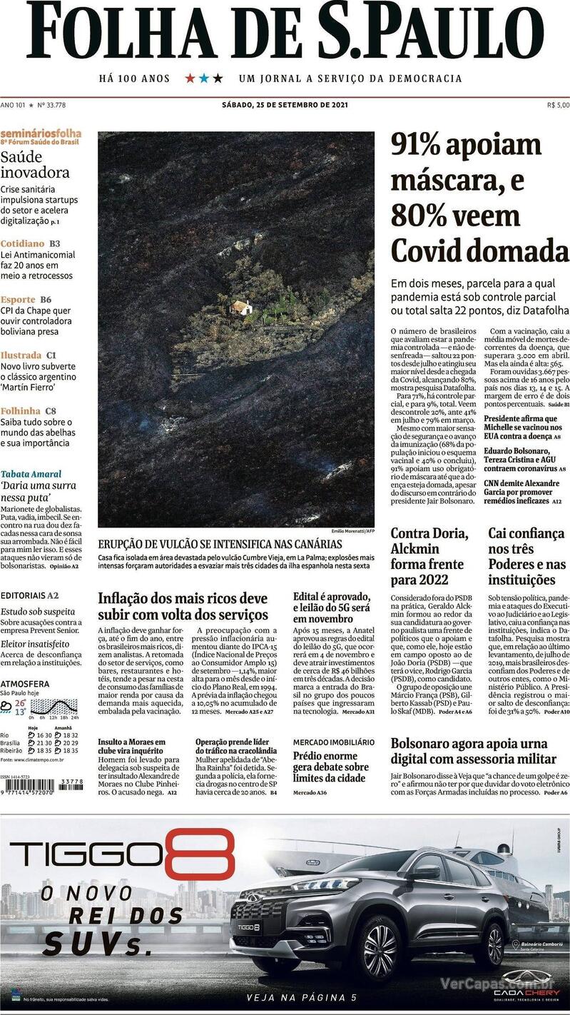 Capa do jornal Folha de S.Paulo 25/09/2021