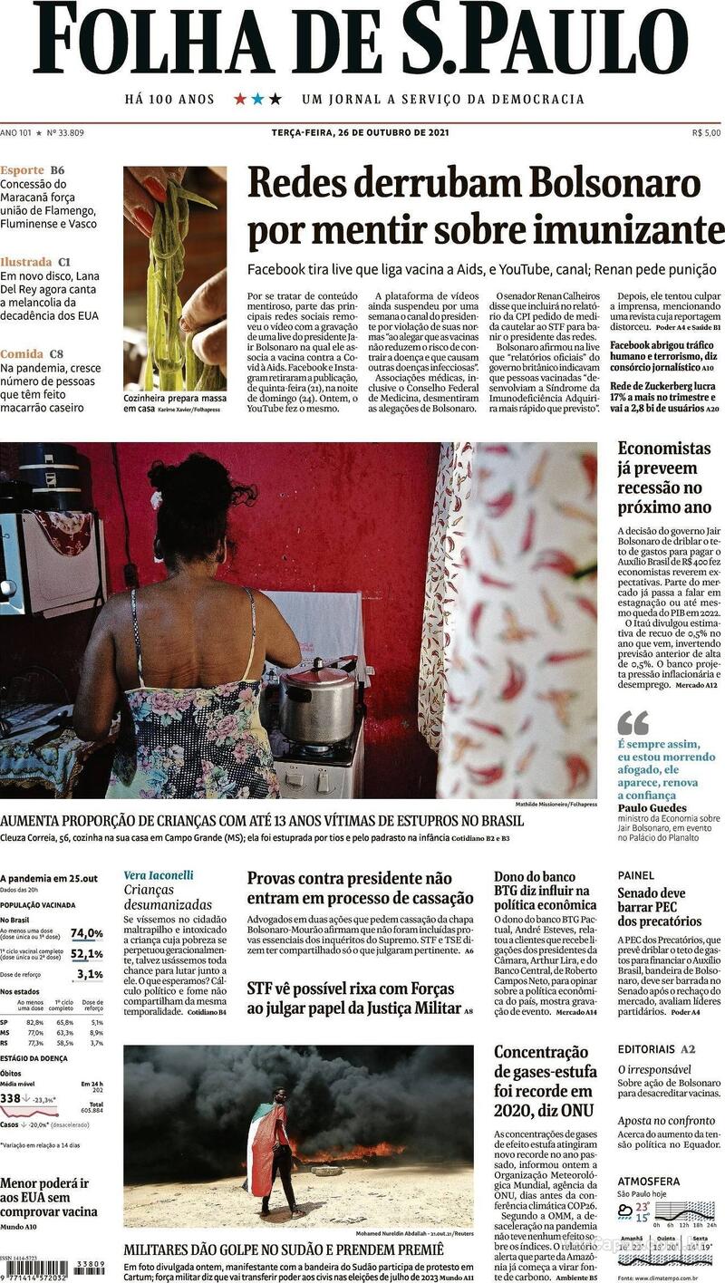 Capa do jornal Folha de S.Paulo 26/10/2021