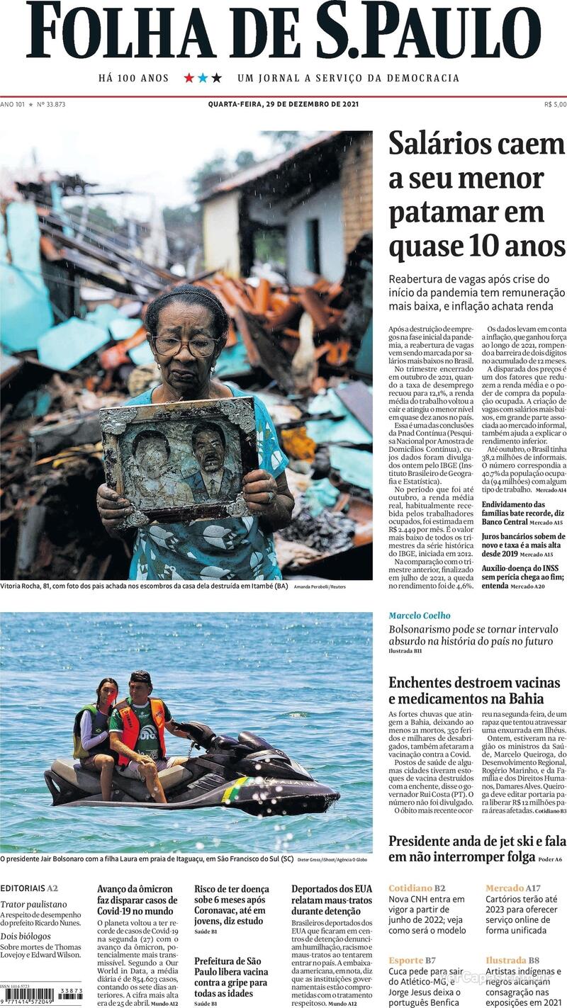 Capa do jornal Folha de S.Paulo 29/12/2021