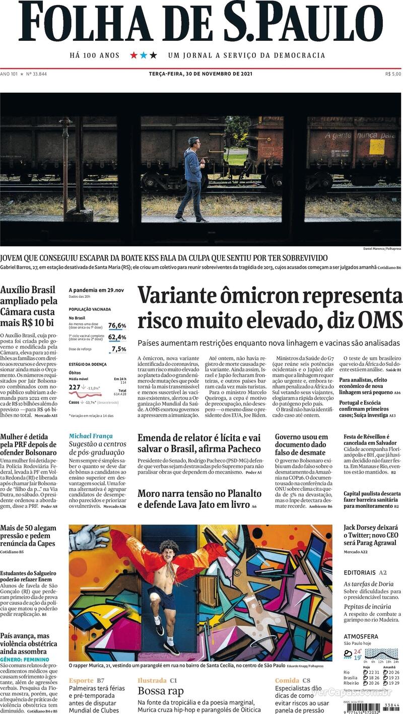Capa do jornal Folha de S.Paulo 30/11/2021