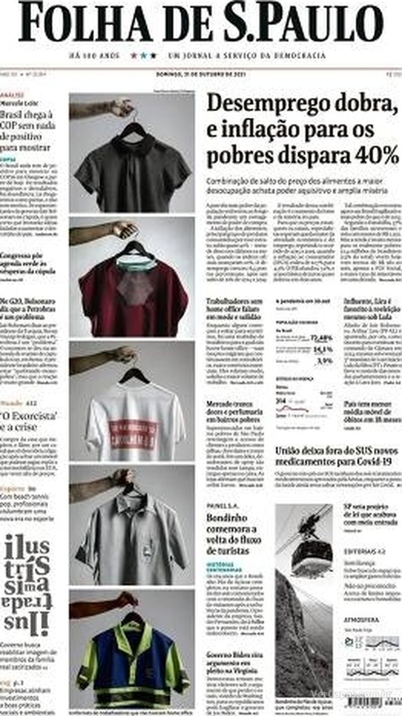 Capa do jornal Folha de S.Paulo 31/10/2021