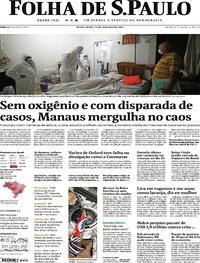 Capa do jornal Folha de S.Paulo 15/01/2021