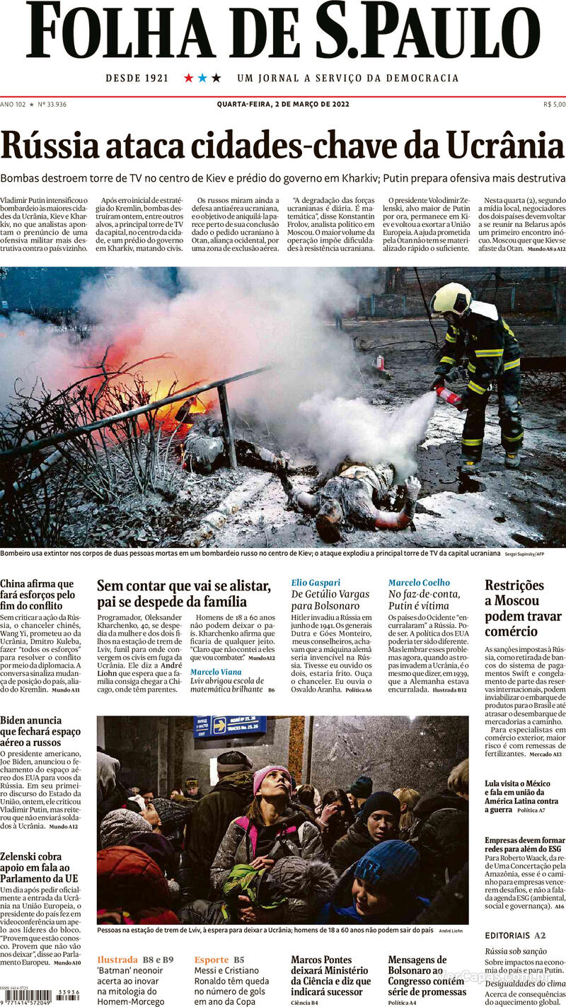 Capa do jornal Folha de S.Paulo 02/03/2022
