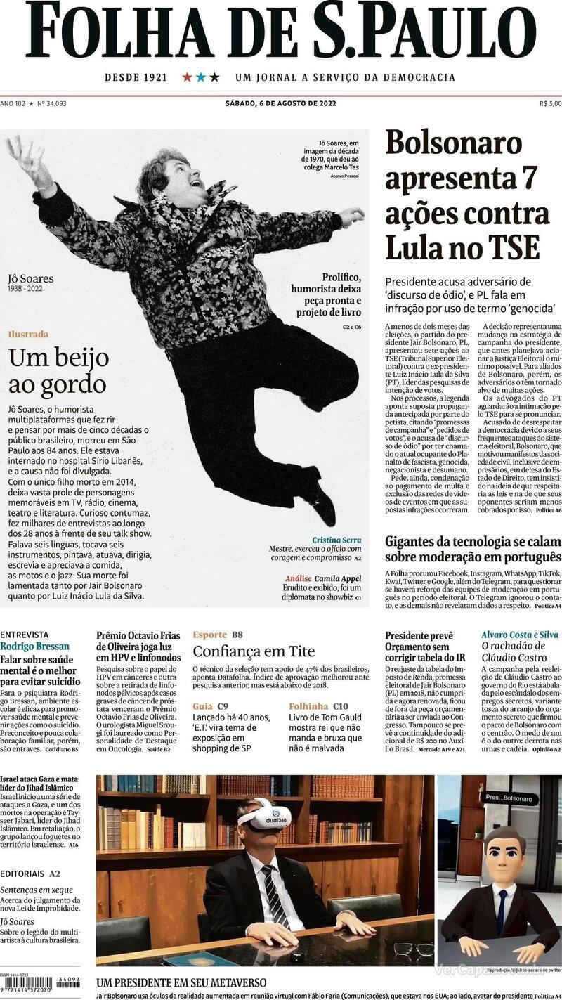 Capa Folha De S Paulo Segunda De Abril De