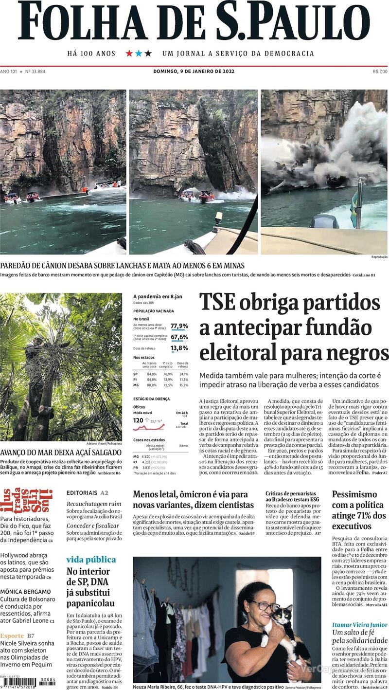 Capa do jornal Folha de S.Paulo 09/01/2022