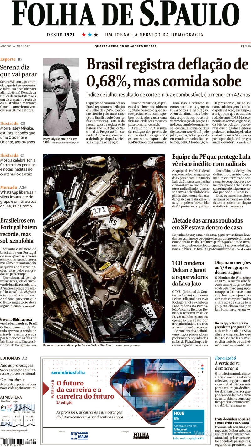 Capa do jornal Folha de S.Paulo 04/09/2017
