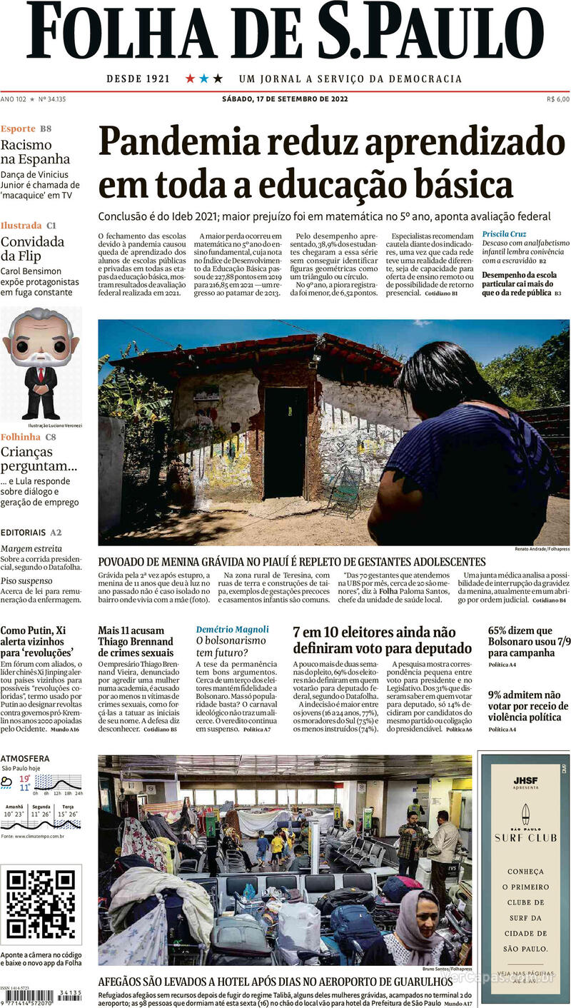 Capa Folha De S Paulo Domingo 14 De Agosto De 2022