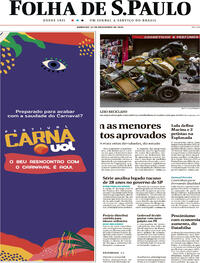 Capa do jornal Folha de S.Paulo 25/12/2022