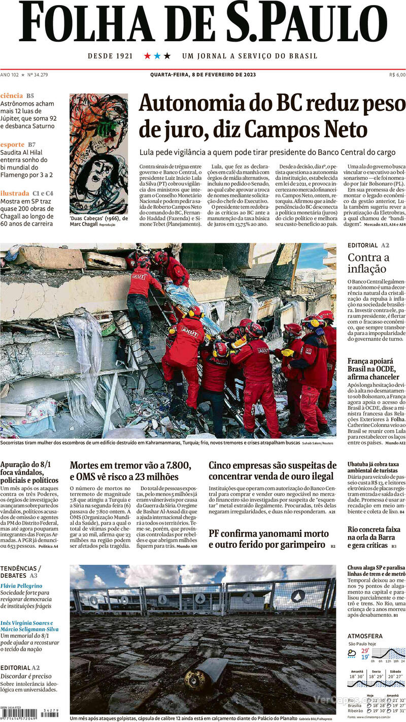 Capa Folha De Spaulo Edição Quarta 8 De Fevereiro De 2023 7869