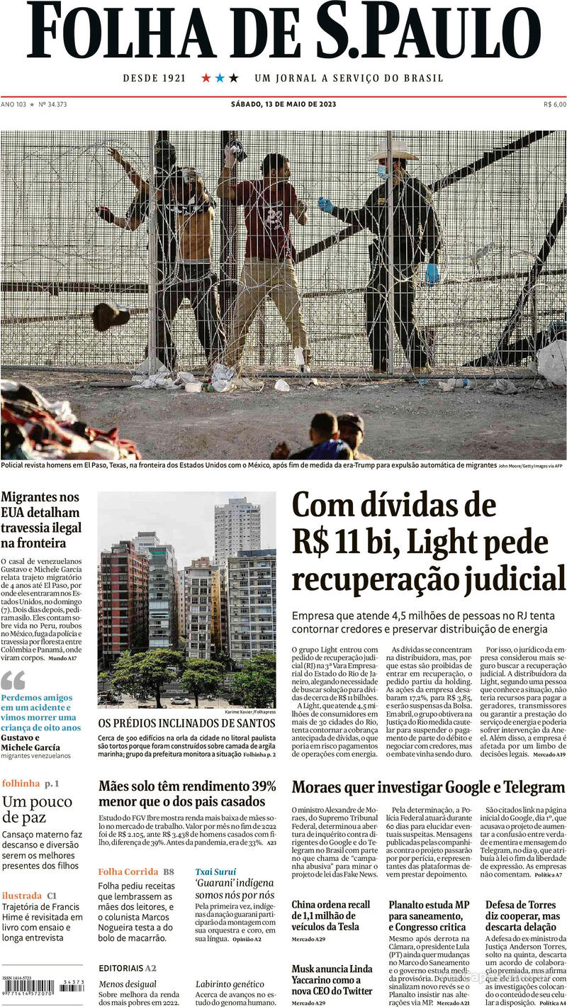 Capa Folha De S Paulo Ter A De Abril De