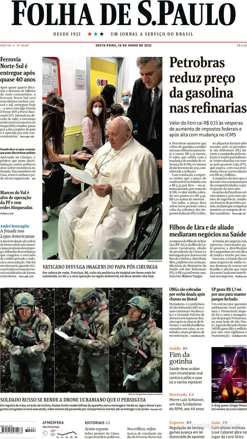 Capa Folha De Spaulo Edição Sexta16 De Junho De 2023 7627