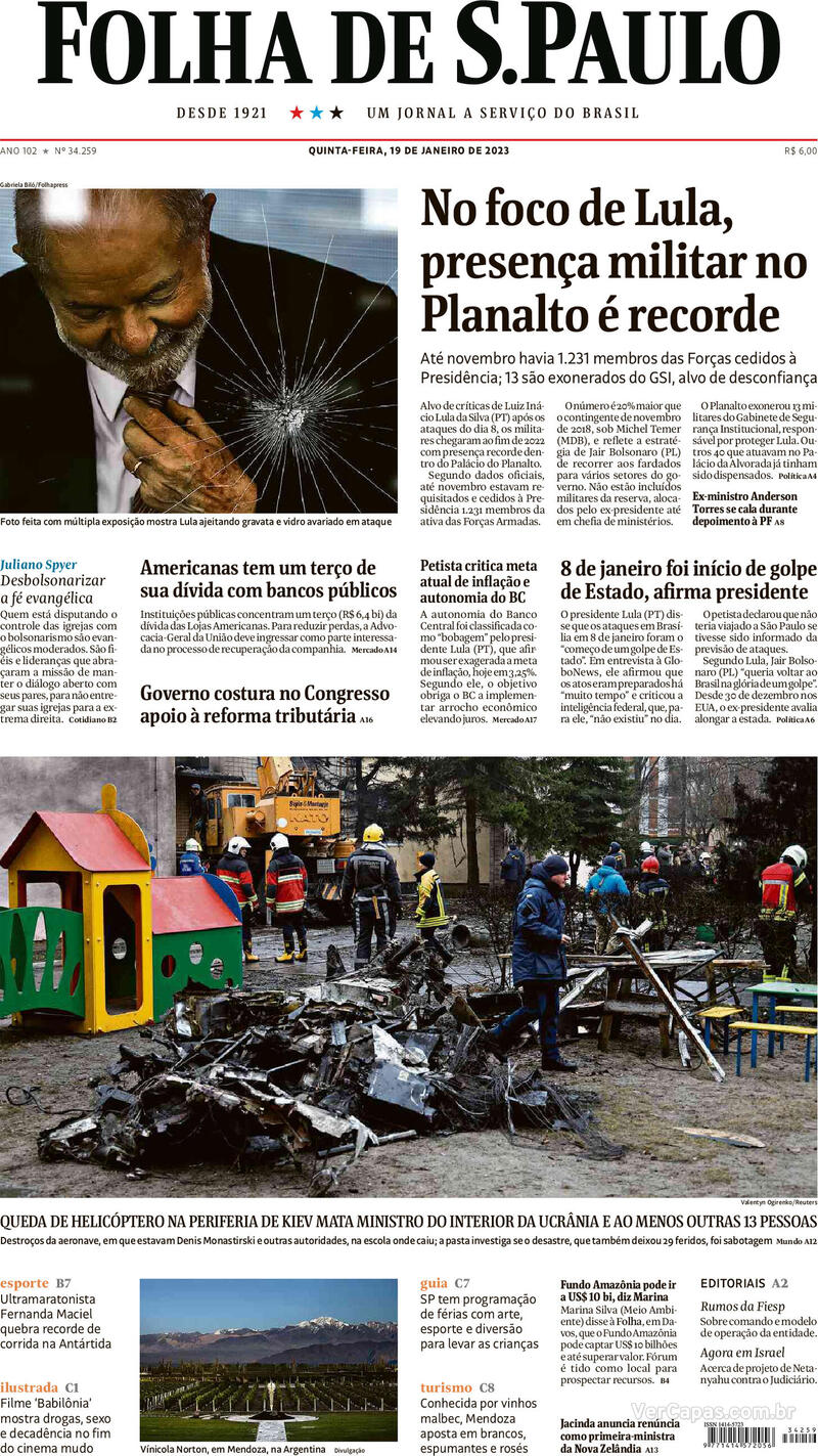 Capa Folha De Spaulo Edição Quinta 5 De Janeiro De 2023 