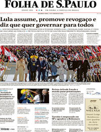 Capa do jornal Folha de S.Paulo 02/01/2023