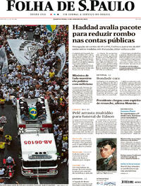 Capa do jornal Folha de S.Paulo 04/01/2023