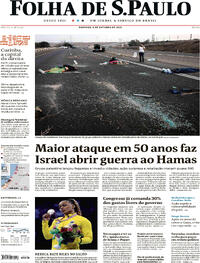Capa do jornal Folha de S.Paulo 08/10/2023