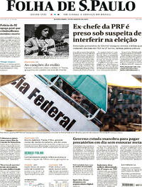 Capa do jornal Folha de S.Paulo 10/08/2023