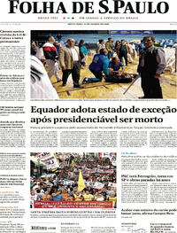 Capa do jornal Folha de S.Paulo 11/08/2023