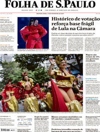 Capa do jornal Folha de S.Paulo 13/02/2023