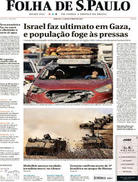 Capa do jornal Folha de S.Paulo 14/10/2023