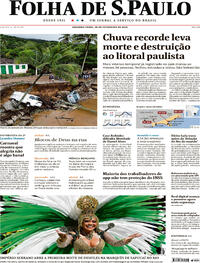 Capa do jornal Folha de S.Paulo 20/02/2023