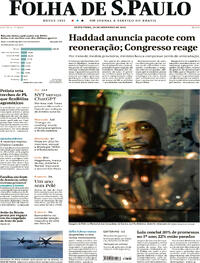 Capa do jornal Folha de S.Paulo 29/12/2023