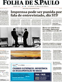 Capa do jornal Folha de S.Paulo 30/11/2023