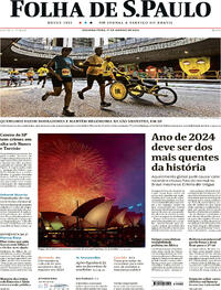 Capa do jornal Folha de S.Paulo 01/01/2024