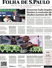 Capa do jornal Folha de S.Paulo 03/02/2024