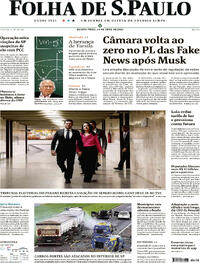 Capa do jornal Folha de S.Paulo 10/04/2024