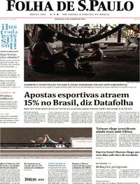 Capa do jornal Folha de S.Paulo 14/01/2024