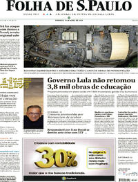 Capa do jornal Folha de S.Paulo 14/04/2024