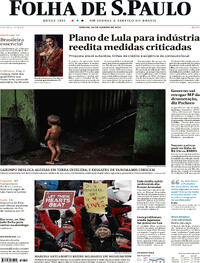 Capa do jornal Folha de S.Paulo 20/01/2024