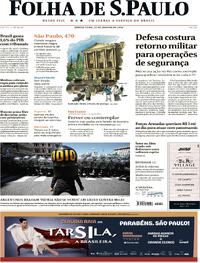 Capa do jornal Folha de S.Paulo 25/01/2024