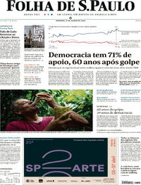 Capa do jornal Folha de S.Paulo 31/03/2024