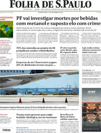 Capa do jornal Folha de S.Paulo 01/10/2025