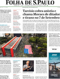 Capa do jornal Folha de S.Paulo 08/09/2025