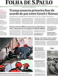 Capa do jornal Folha de S.Paulo 09/10/2025