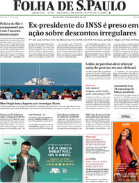Capa do jornal Folha de S.Paulo 14/11/2025
