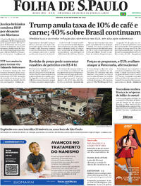 Capa do jornal Folha de S.Paulo 15/11/2025