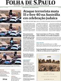 Capa do jornal Folha de S.Paulo 15/12/2025