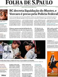 Capa do jornal Folha de S.Paulo 19/11/2025
