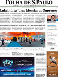 Capa do jornal Folha de S.Paulo 21/11/2025
