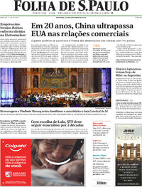 Capa do jornal Folha de S.Paulo 26/10/2025