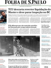Capa do jornal Folha de S.Paulo 08/01/2026