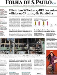 Capa do jornal Folha de S.Paulo 09/10/2026