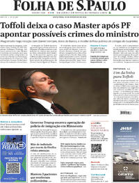 Capa do jornal Folha de S.Paulo 13/02/2026